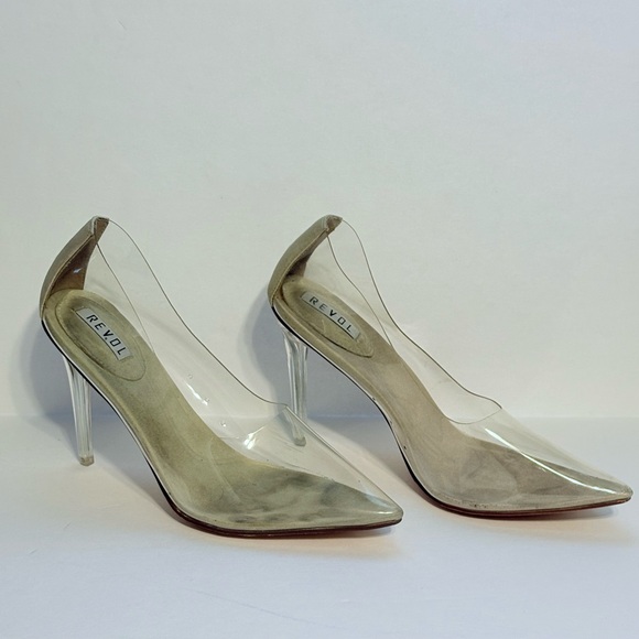 REVOL Glass Doll Clear Stiletto High Heels with Pointed Toe Size 10 - Picture 5 of 11